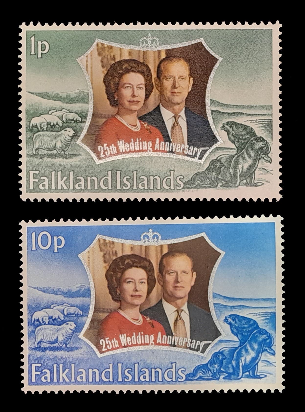 islas Malvinas 1972 Bodas de Plata Elizabeth II Mint. Yv. 217/18