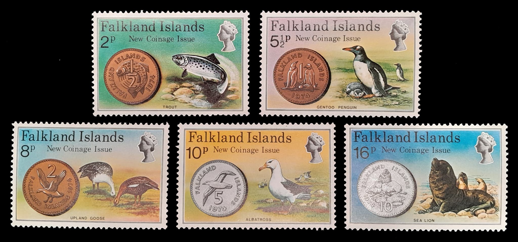 Islas Malvinas 1975 Nuevas Monedas MInt. Yv. 239/43