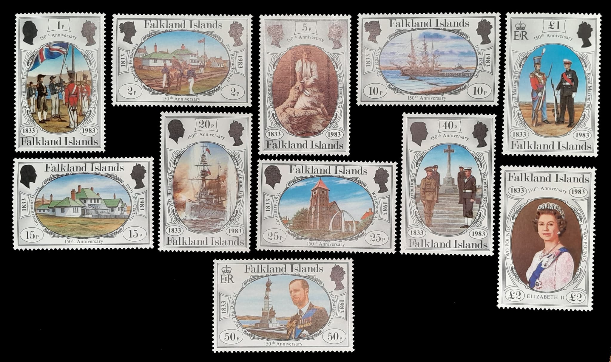 Islas Malvinas 1983 150 Años de Administración Británica Nv. Yv. 376/86
