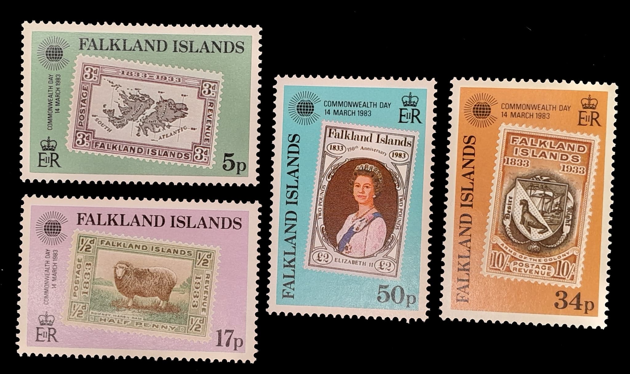 Islas Malvinas 1983 Jornada del Sello de la Commonwealth Nv. Yv. 387/90