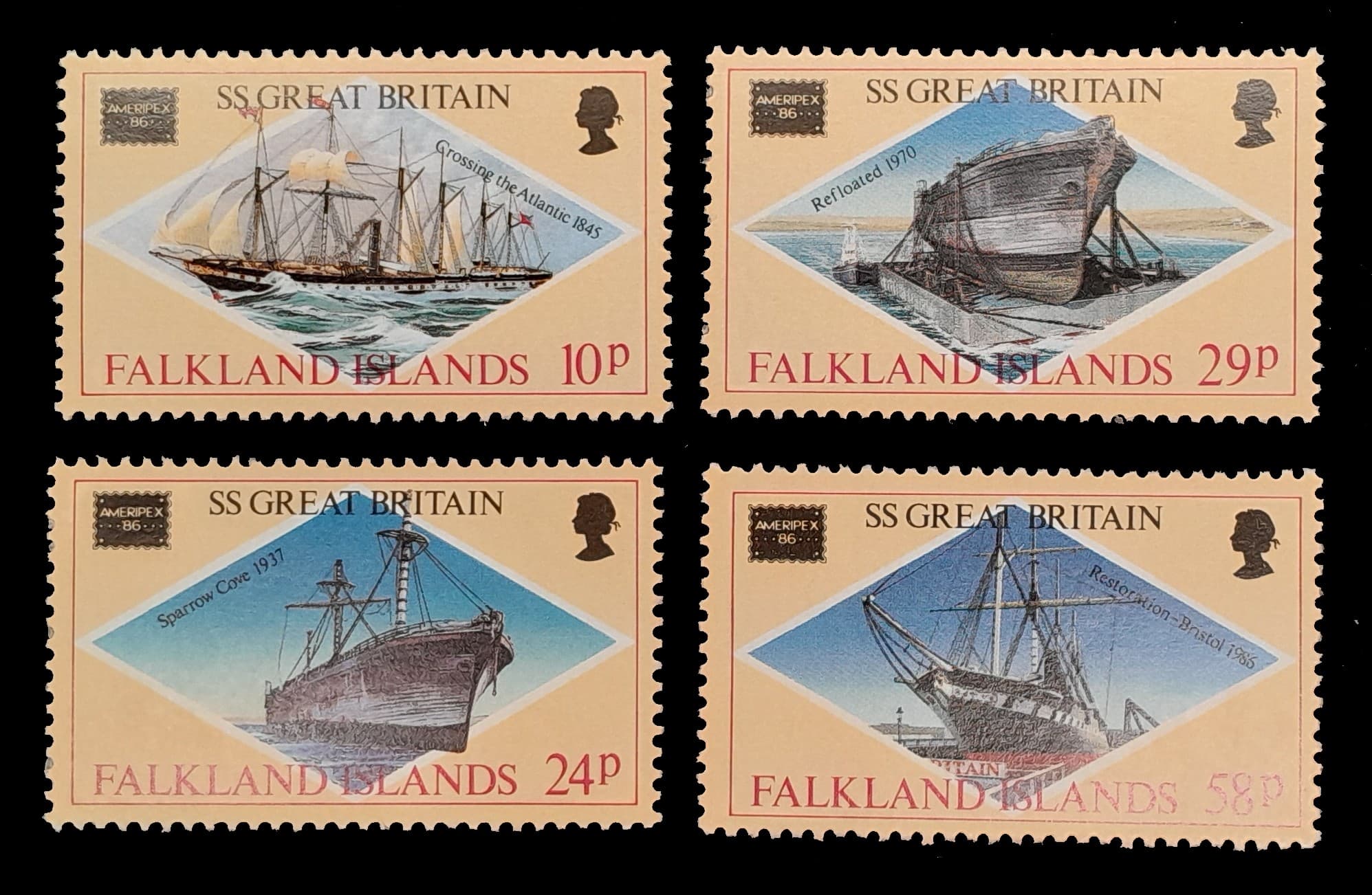 Islas Malvinas 1986 Expo Filatelia de Chicago Nv. Yv. 461/64