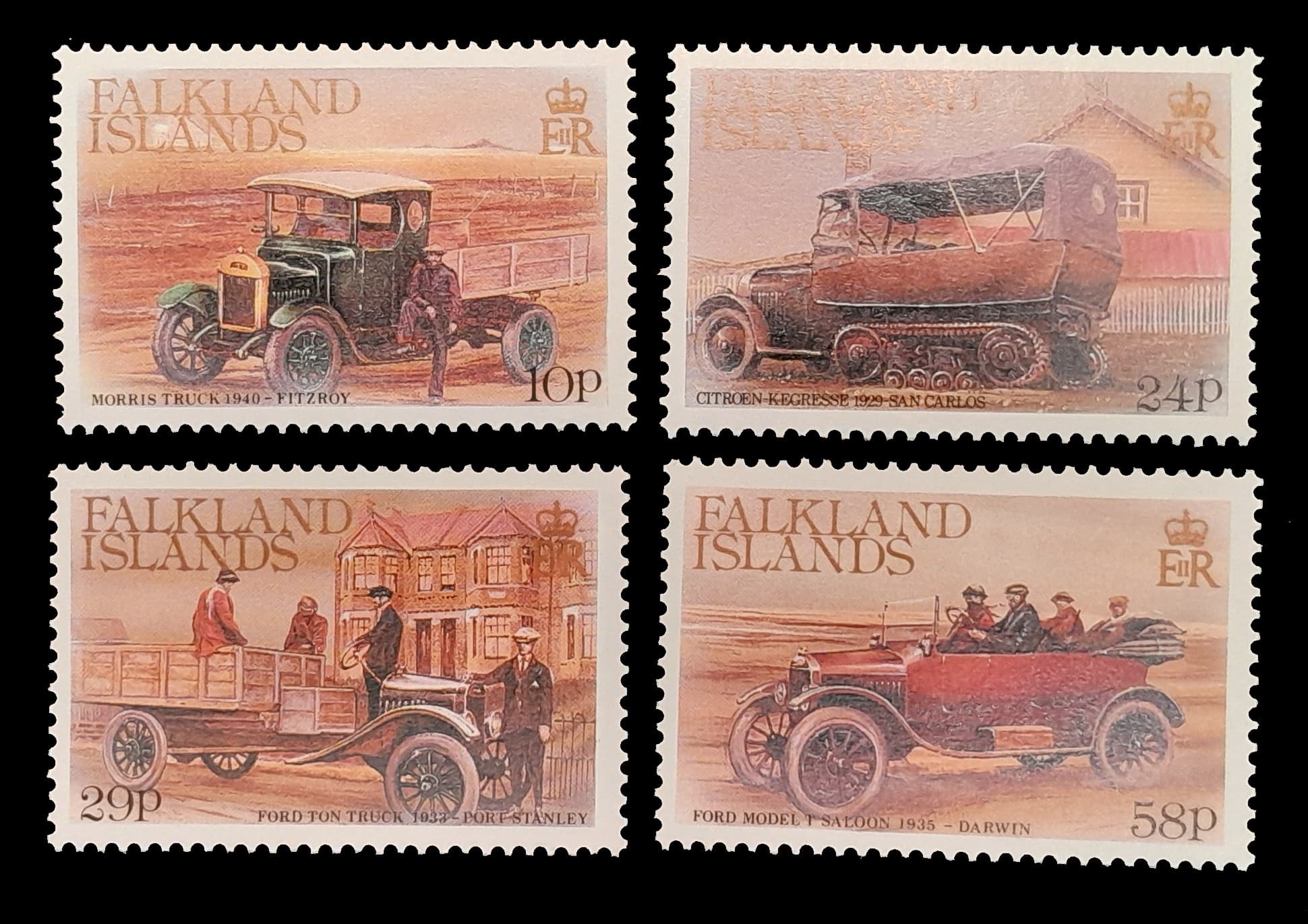 Islas Malvinas 1987 Vahículos Antiguos Nv. Yv. 488/91
