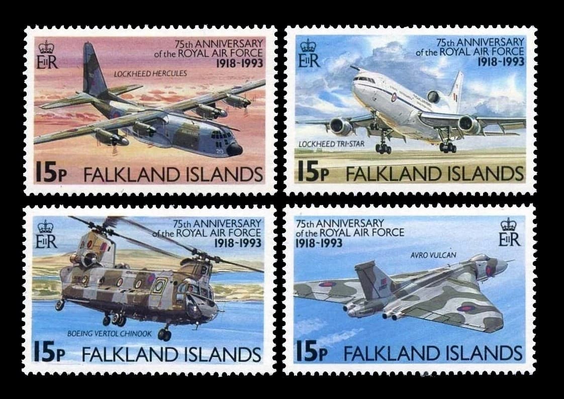 Islas Malvinas 1993 75 Años de la Real Fuerza Aérea Nv. Yv. 594/97