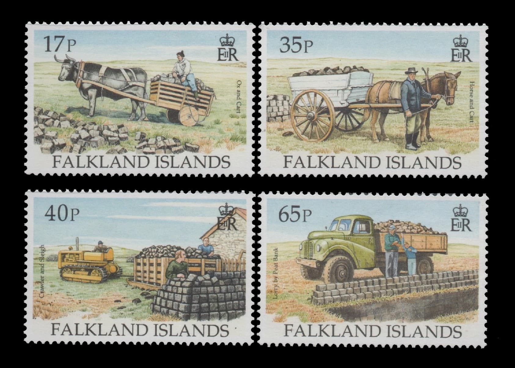 Islas Malvinas 1995 Transporte de la turba Nv. Yv. 658/61