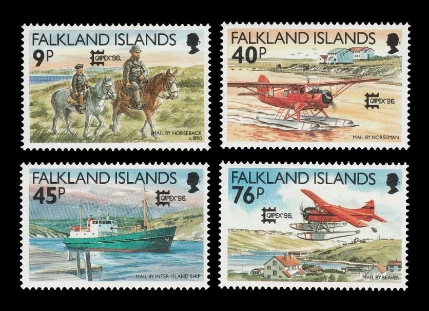 Islas Malvinas 1996 Expo Filatelia Historia del Correo Nv. Yv. 681/4