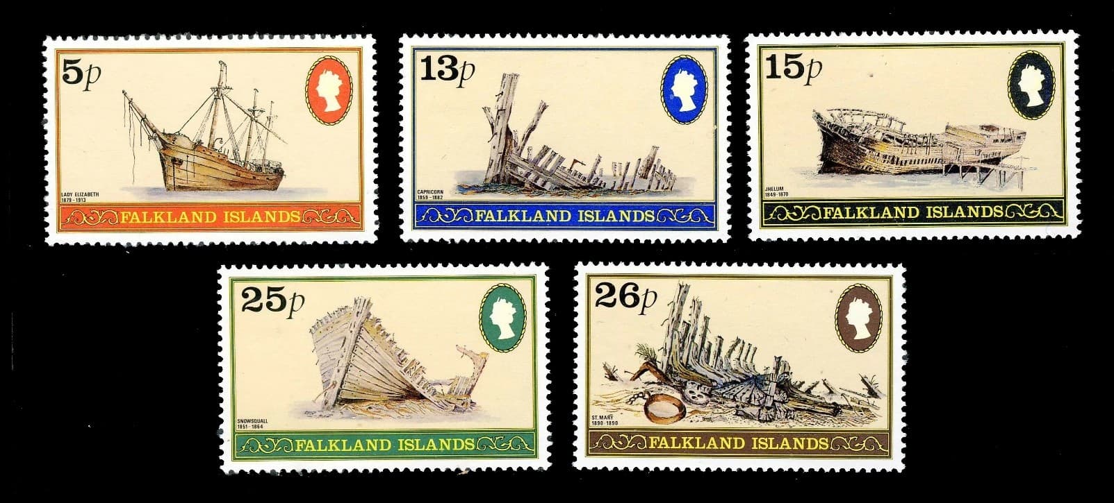 Islas Malvinas 1982 Barcos Encallados Nv. Yv. 339/43